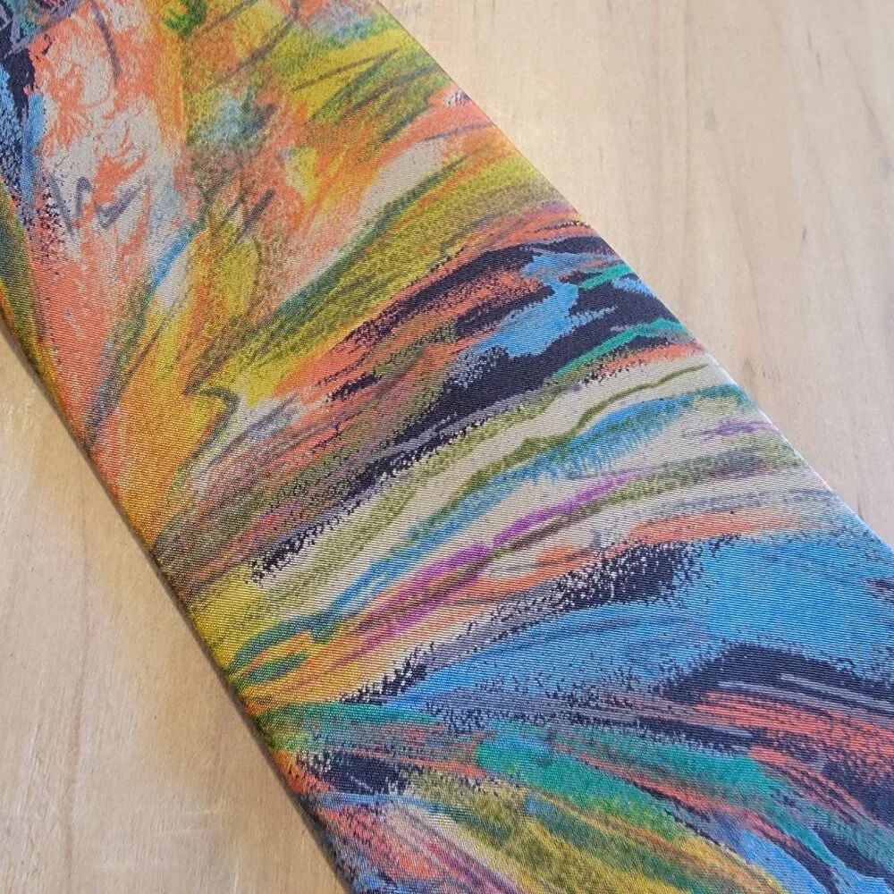 Vintage Bugle Boy Tie Men’s Necktie 90’s Colorful Splatter Print Rainbow USA‎